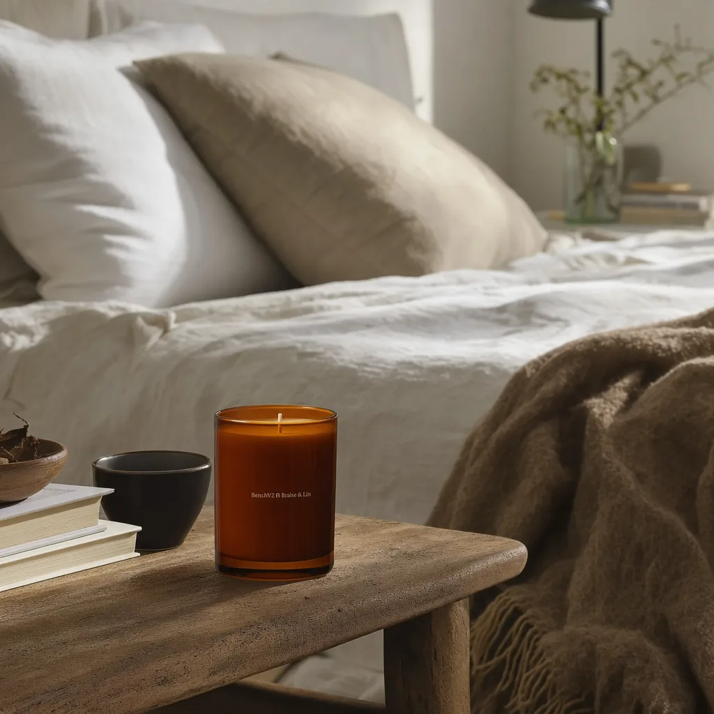 Braise & Lin, bougie dans un coin de chambre