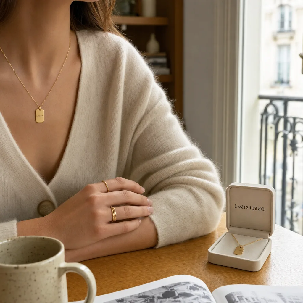 Collier chaîne maintenu sur la peau, à échelle humaine