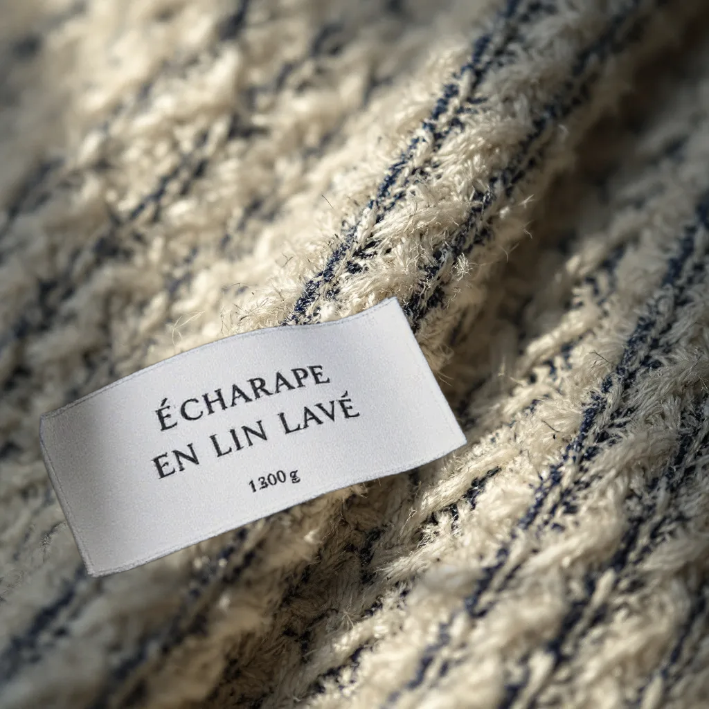 Écharpe Lisière en lin nid d'abeille, 60 × 200 cm, coloris naturel